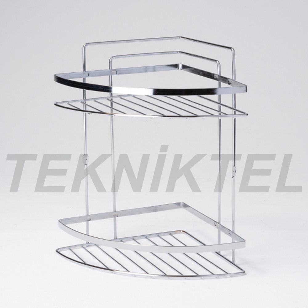 2-Tier Flat-Bar Corner Shelf – Silver