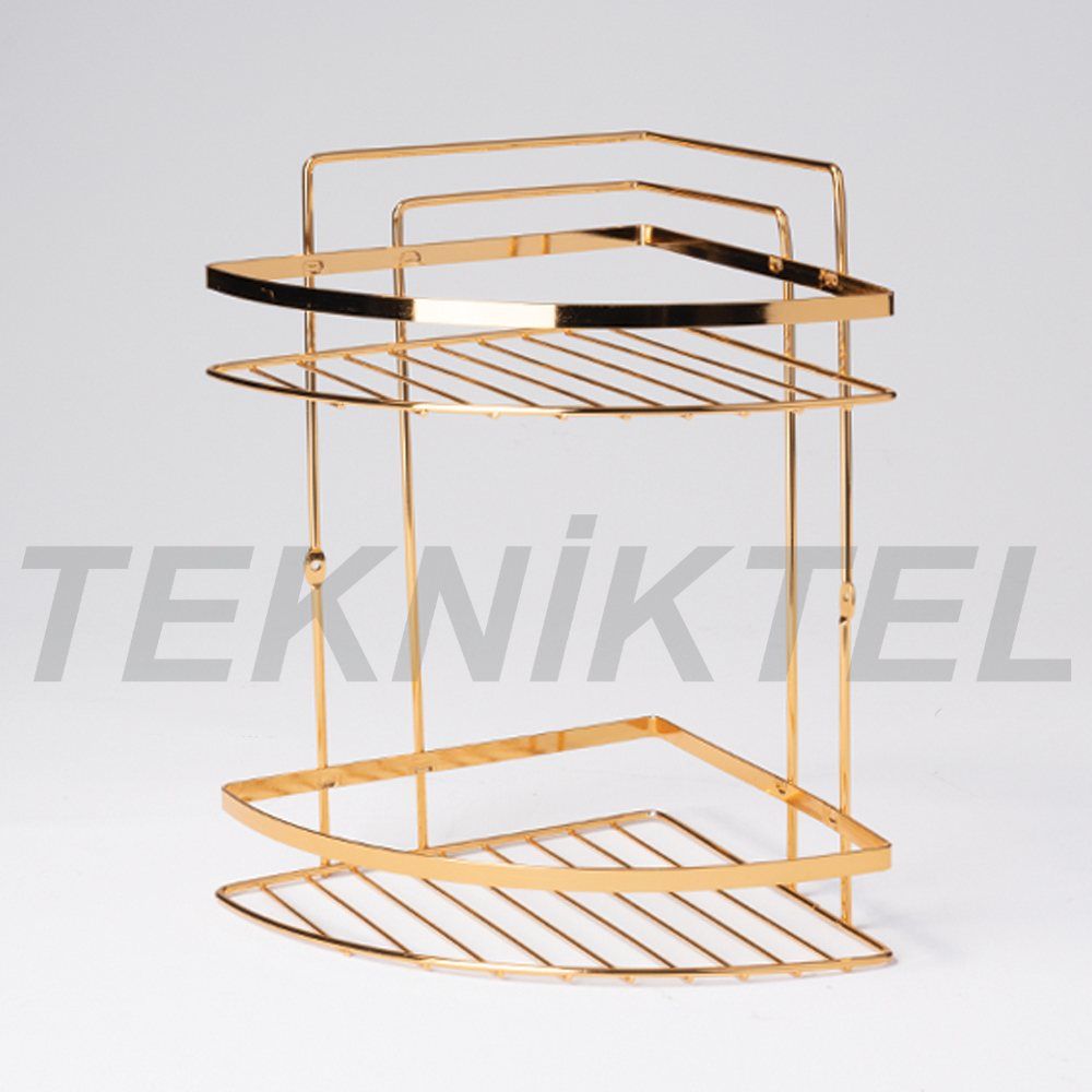 2-Tier Flat-Bar Corner Shelf – Gold