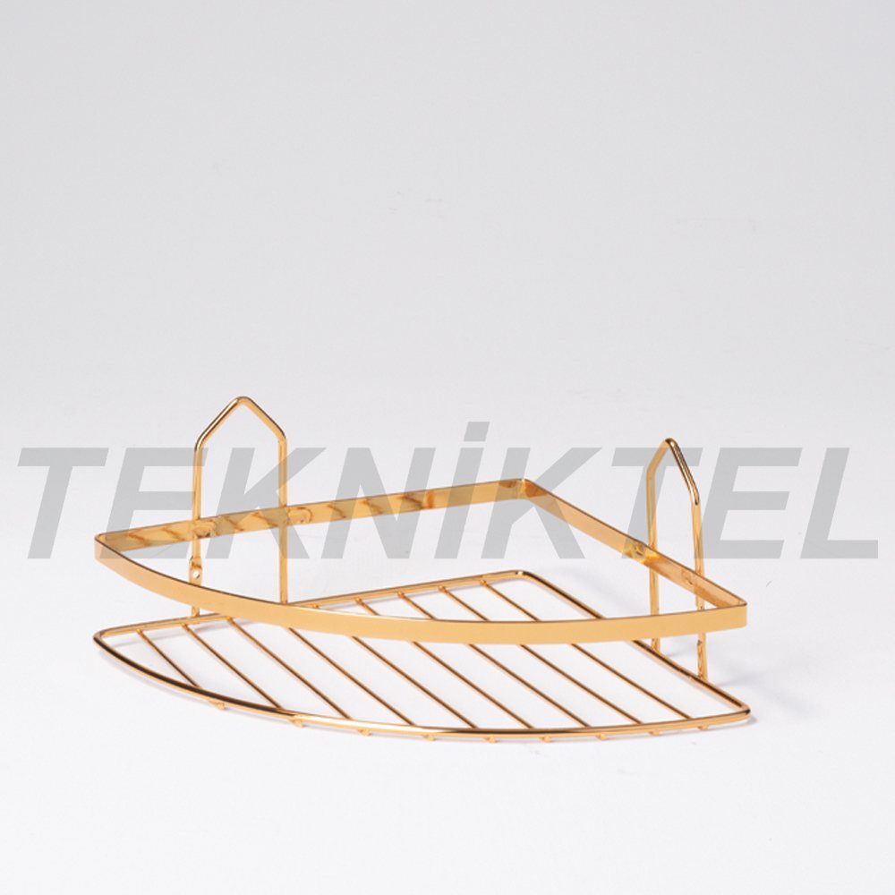 Single-Tier Flat-Bar Corner Shelf – Gold
