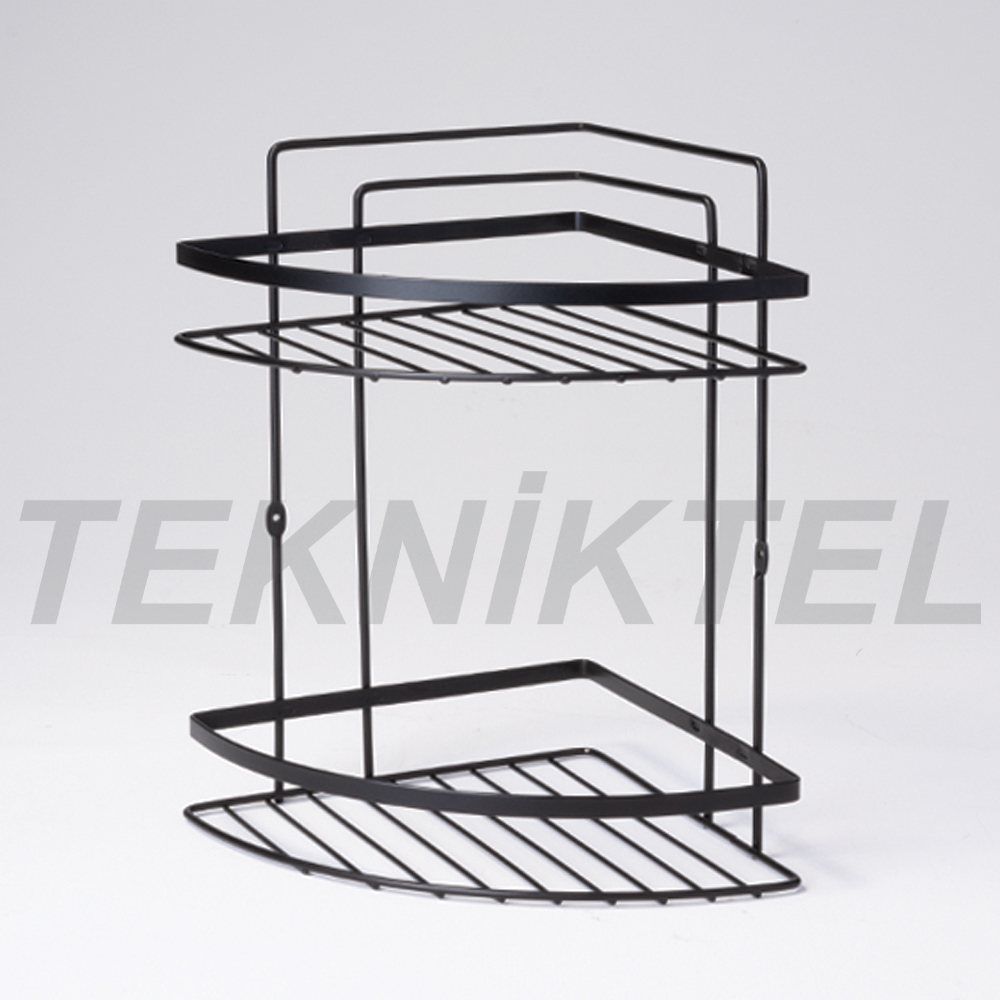 2-Tier Flat-Bar Corner Shelf – Black