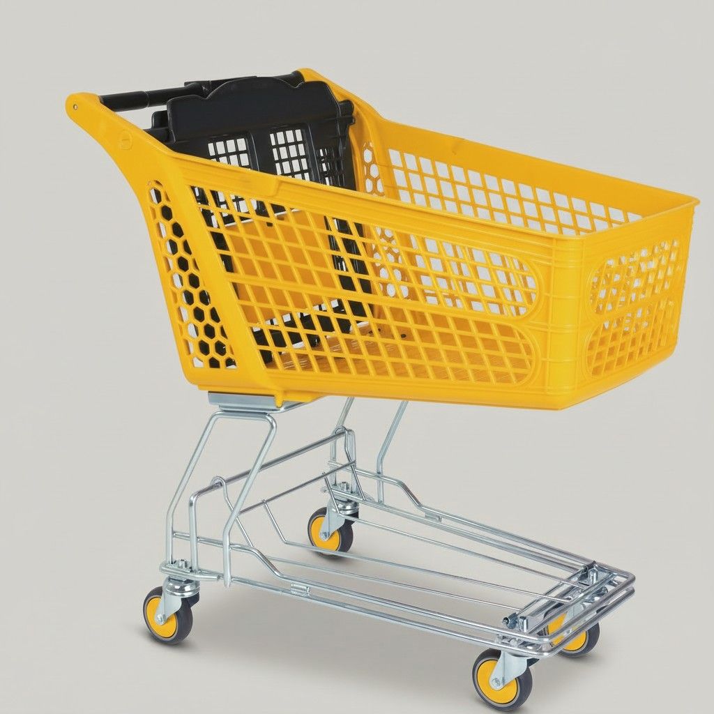 100 Litre Plastik Market Arabası, Tel Şaseli – Sarı