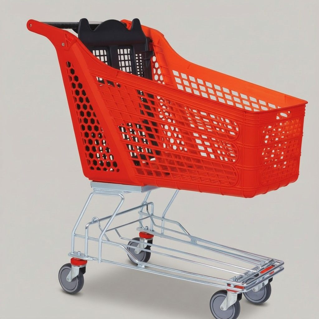 150 Litre Plastik Market Arabası, Tel Şaseli – Kırmızı
